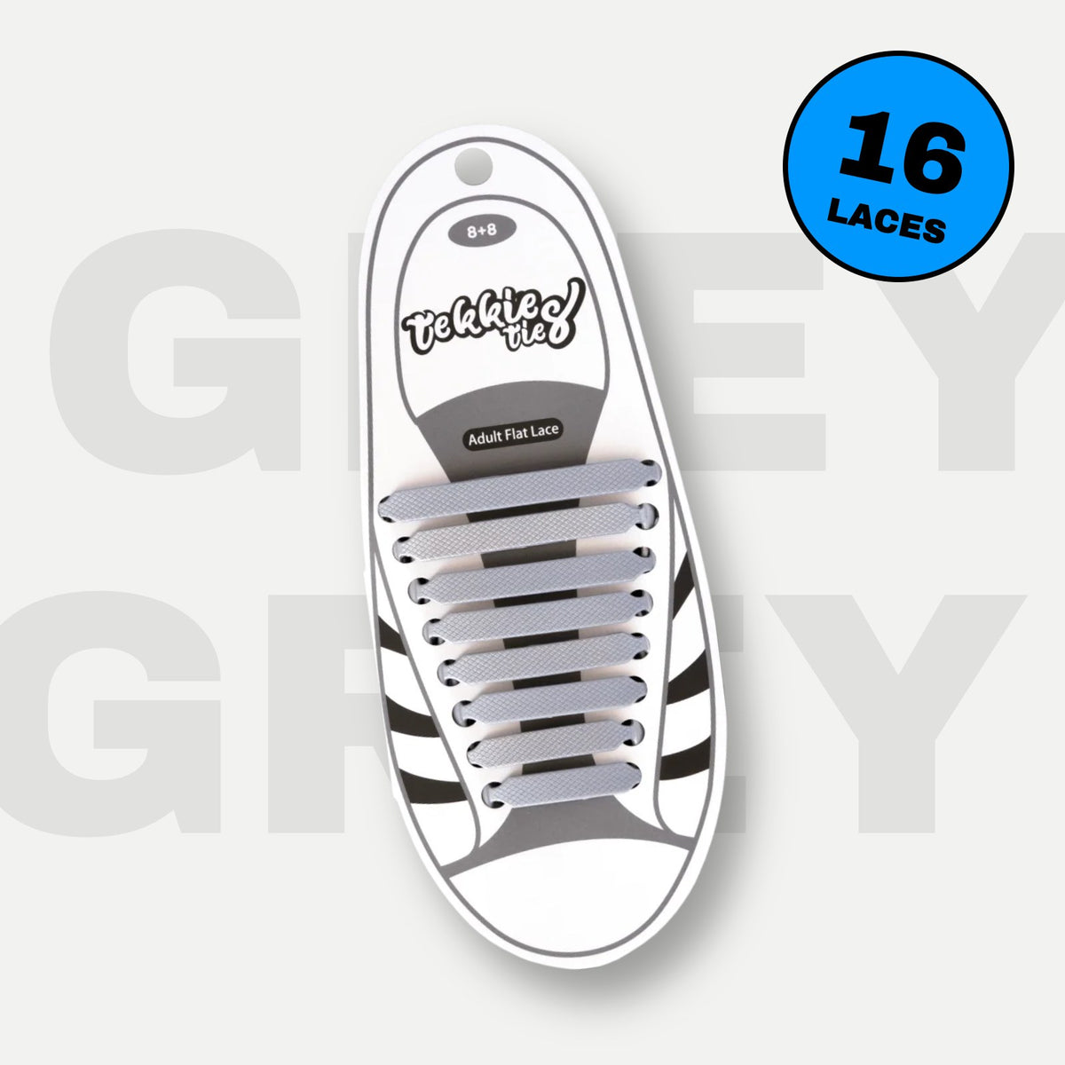 Tekkie Ties Adult Sneaker Laces in Light Grey, 16 laces per pack