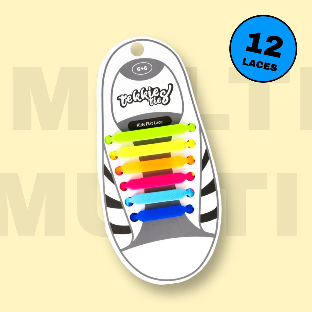 Tekkie Ties Kids Laces in Multicolour, 12 laces per pack