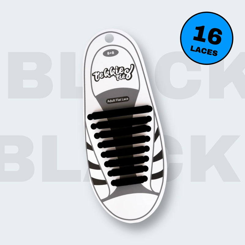 Tekkie Ties Adult Sneaker Laces in Black, 16 laces per pack