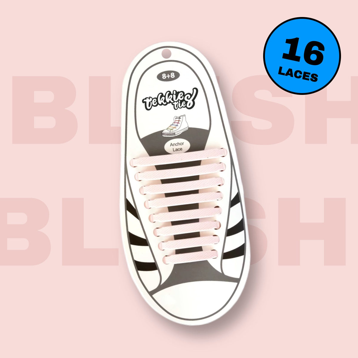 Tekkie Ties Adult Sneaker Laces in Blush Pink, 16 laces per pack