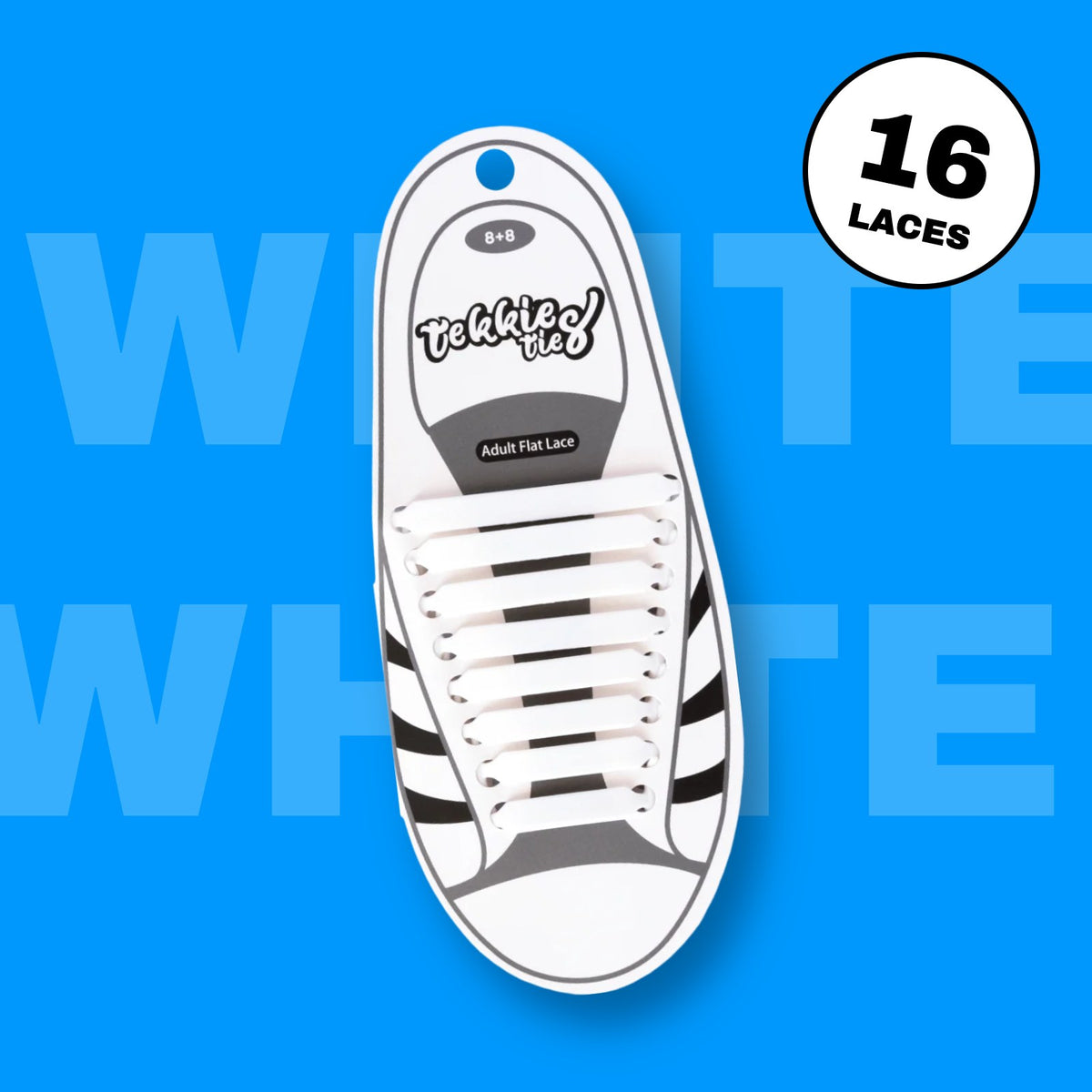Tekkie Ties Adult Sneaker Laces in White, 16 laces per pack