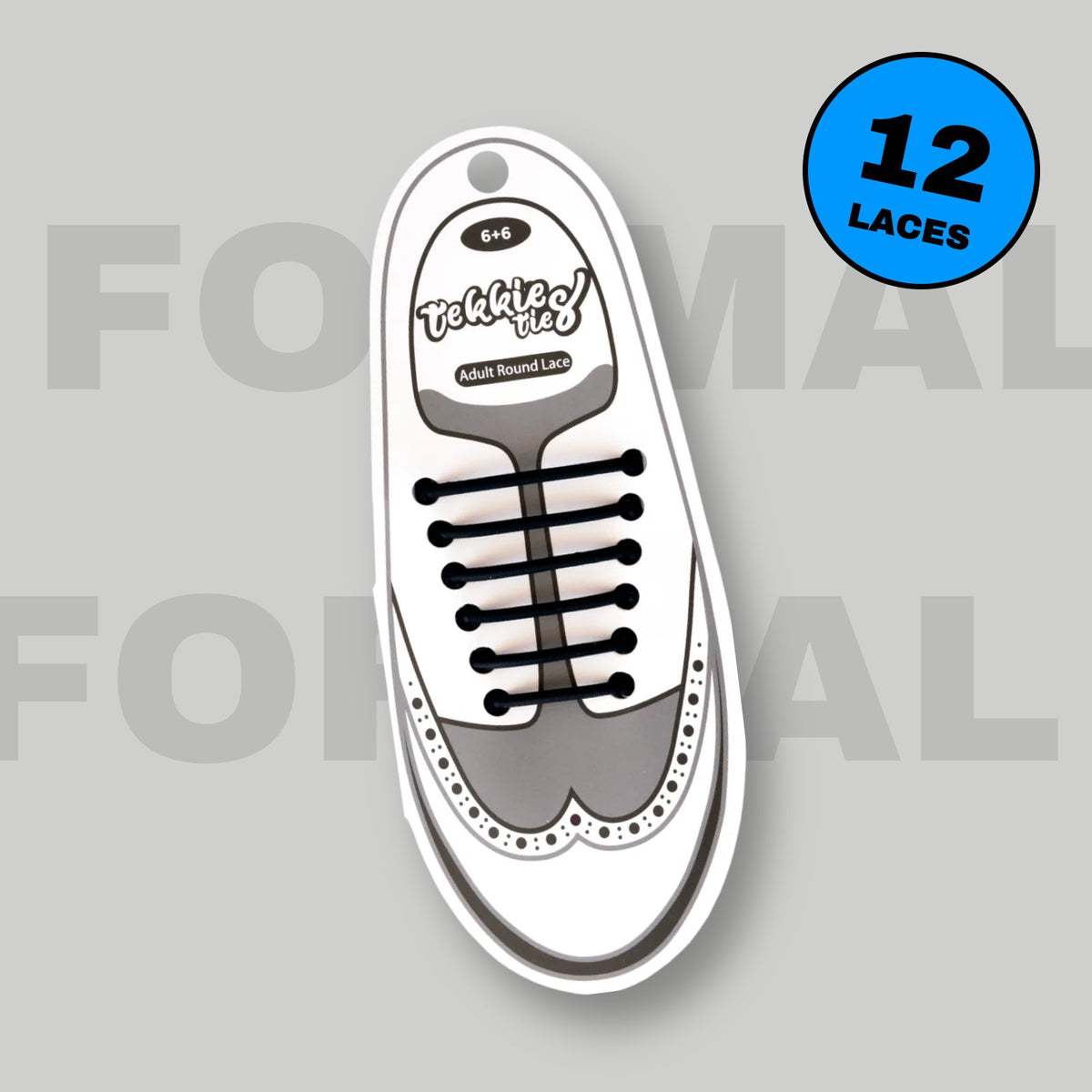 Tekkie Ties Adult Formal Laces in Black, 12 laces per pack