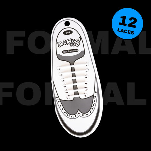 Tekkie Ties Adult Formal Laces in White, 12 laces per pack