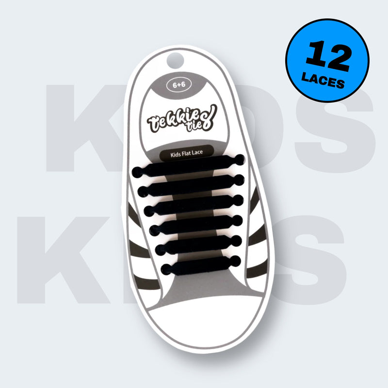 Tekkie Ties Kids Laces in Black, 12 laces per pack