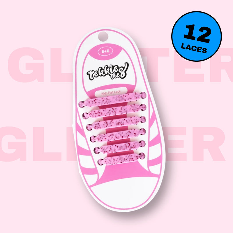Tekkie Ties Kids Laces in Pink Glitter, 12 laces per pack