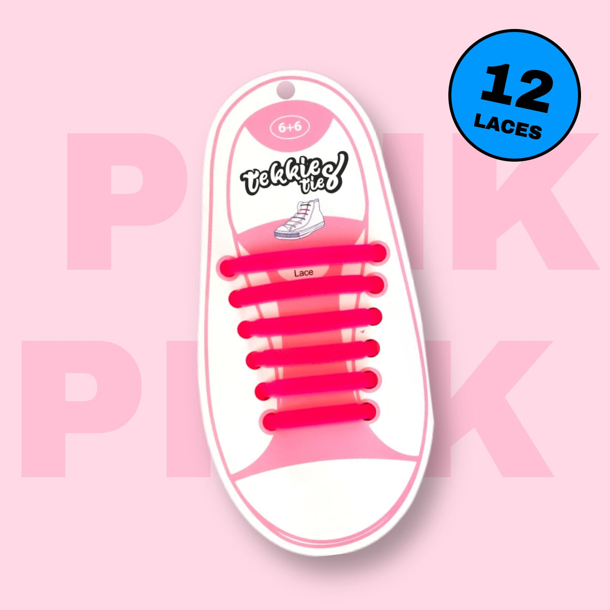 Tekkie Ties Kids Laces in Pink, 12 laces per pack