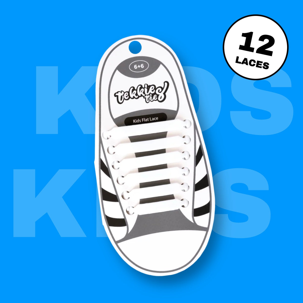 Tekkie Ties Kids Laces in White, 12 laces per pack
